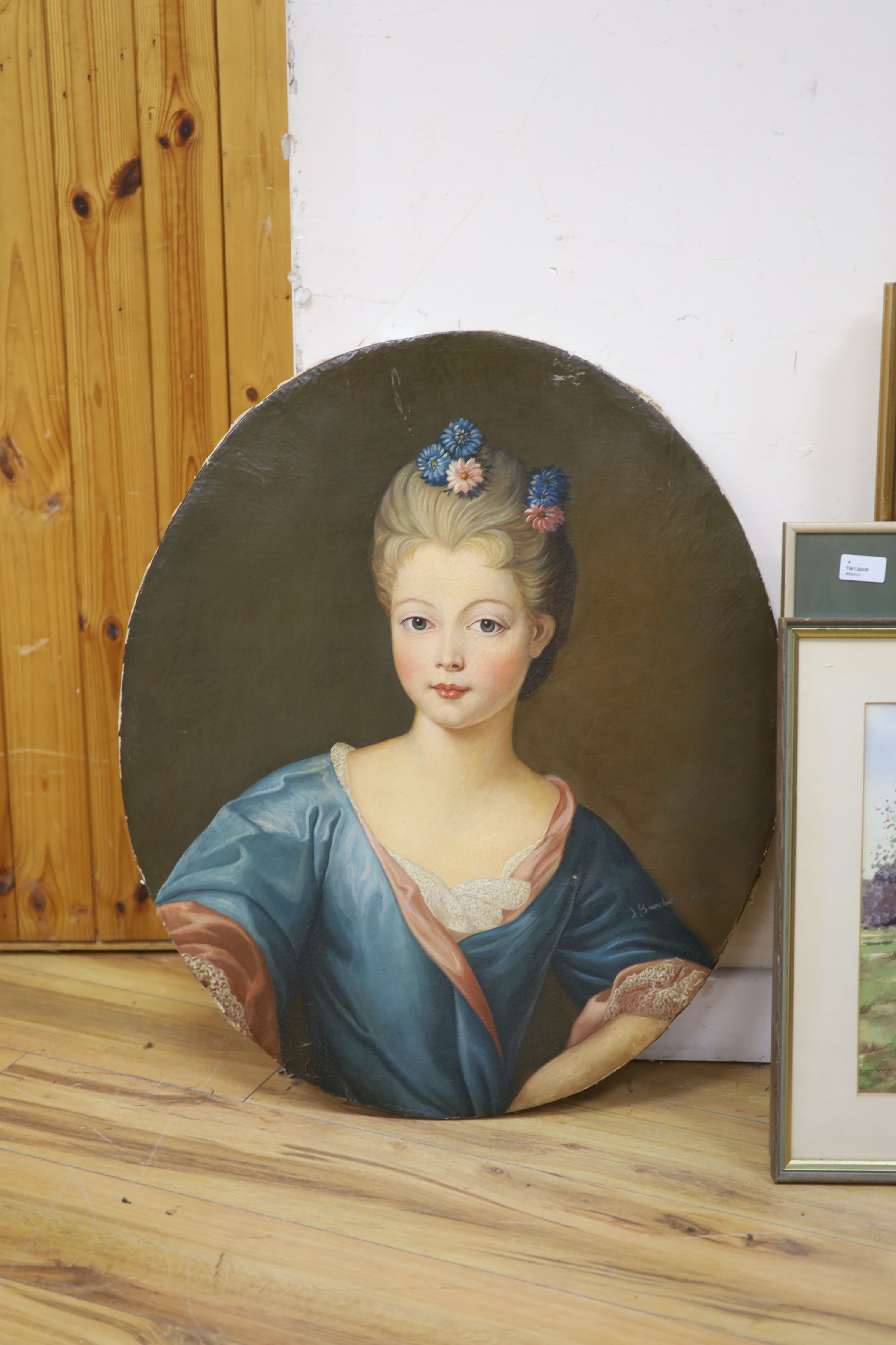 Continental School, oil on canvas, Portrait of an 18th century lady, oval, 72 x 61cm, unframed